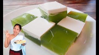 วุ้นกะทิใบเตยมะพร้าวอ่อน เทคนิควุ้นไม่คายน้ำ   Coconut Milk and Pandan Jelly|Thai Food|ครัวแม่นาย