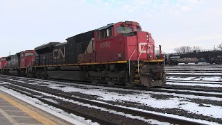 Manifest Train Connecting In Yard With CN 2541 CN 5644 \u0026 CN 8938 Locomotives In Sarnia