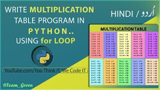 Create USER INPUT Multiplication Tables in Python with Nested For Loop in Urdu / Hindi - #python
