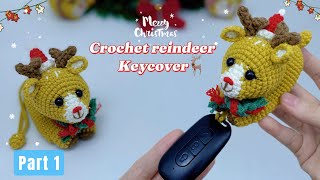 How to crochet reindeer keycover tutorial Part 1 | crochet reindeer keychain #crochetanywhere