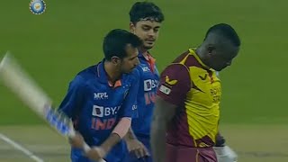 Yuzi Chahal playing with Rovman Powell bat after india won the Match today