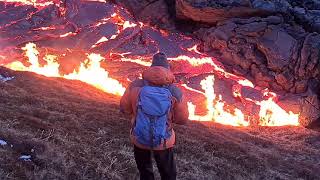 LAVA hits the grass 🔥 Iceland eruption 2021