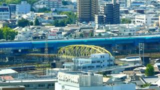 地上100mから望む黄色いトラスの向野橋（こうやばし）（通称：かまぼこ陸橋）を撮影  名古屋市中村区 2020.6.10