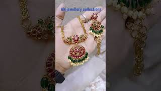 kempu stones with beads jewellery set, wattsapp number 7093134909