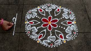 Simple Daily Flower Rangoli Designs | 5x3 Dots Small Muggulu |Easy Flower Kolam Designs With Borders