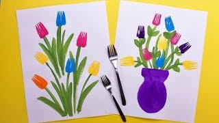 Fork painting|fork flower painting|fork art| #fork ,#forkart,#forkpainting ,#easypainting