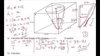 SOLIDS Q18 (FRUSTRUM & CUBOID)  KCSE PREDICTION CHARIVE MOCK PAPER 1