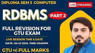 RDBMS (4330702) FULL REVISION FOR GTU EXAM || PART 2 || DIPLOMA SEM 3 COMPUTER #gtu