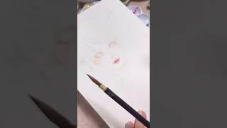 透明水彩で描く美人画・sioux「流れ星」制作動画　一部　watercolor painting タイムラプス　イラストメイキング