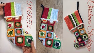 HOW TO CROCHET CHRISTMAS STOCKINGS WITH GRANNY SQUARES | CROCHET CHRISTMAS STOCKINGS EASY | PART 2/2