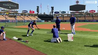 Dodgers pregame: Freddie Freeman works on fielding drills