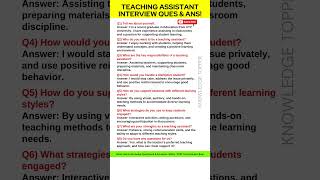 Teaching Assistant Interview Questions and Answers | Teacher Assistant Interview Questions