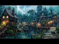 Fantasy Middle Ages Village ambience - Rain and thunder, Frogs, Crickets, Forest Nature Sounds