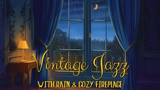 vintage jazz playing in another room and it's raining w/ cozy fireplace