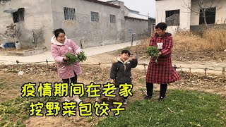 疫情期间在老家，婆媳俩挖一筐野菜，回家做成饺子，孩子很爱吃 | During the epidemic, dig wild vegetables to make dumplings