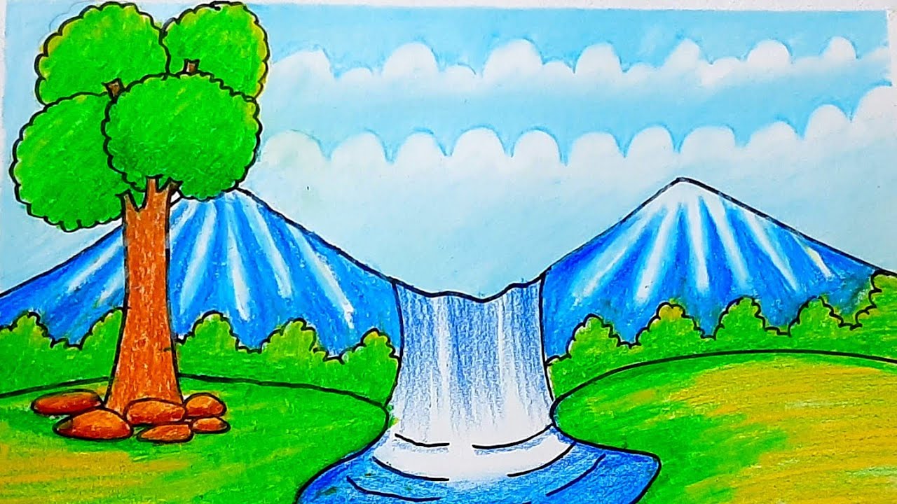 How To Draw Easy Waterfall Scenery Drawing Step By Step Easy Drawing ...