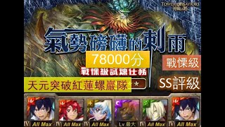 【神魔之塔】の地獄級【絕壁的防守 | 永不倒下 戰慄級 | 挺拔固守 ‧ 仙人掌】「天元突破紅蓮螺巖隊」SS級 | 78000分