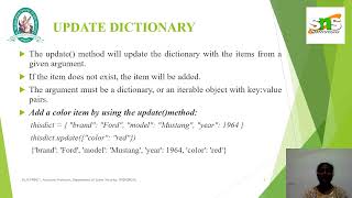 Dr.D.Princy|Python Dictionary Methods|Cyber Security|Dr. SNS Rajalakshmi College of Arts and Science