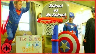 Superman Captain America Batman BACK TO SCHOOL vs NO SCHOOL superhero real life movie SuperHeroKids