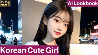 [AI Lookbook 4K] Korean Cute Girl / Black T-Shirt\u0026White Short Pants / 韓国のかわいい女の子 / 黒のTシャツと白のショートパンツ