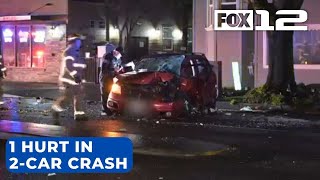 Woman hospitalized after two-car crash in NE Portland