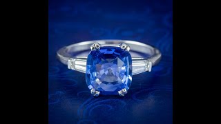 Art Deco Style Sapphire Diamond Trilogy Ring 3.25ct Sapphire