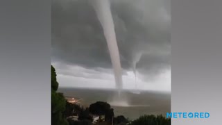 Spectacular waterspouts on the south coast of Sicily, Italy