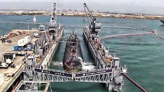 Submarine Enters Floating Dry Dock • Time Lapse