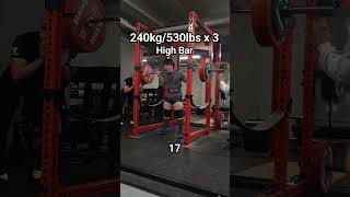 240kg/530lbs x 3 high bar PR at 17 #powerlifting #squat #gym