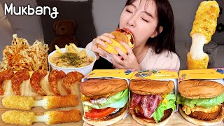 3 hamburgers🍔, cheese sticks, fries🍟, coconut shrimp Mukbang that I ate after starving for 24 hours