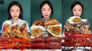 Mukbang #109:Eat seafood 🦞🍤 oyster 🦪 red devil shrimp 🍤🦐 conch scallops #mukbang #yummy #seafood