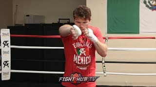 CANELO SHADOWBOXING, USING ANGLES, THROWING COMBINATIONS FOR GOLOVKIN REMATCH