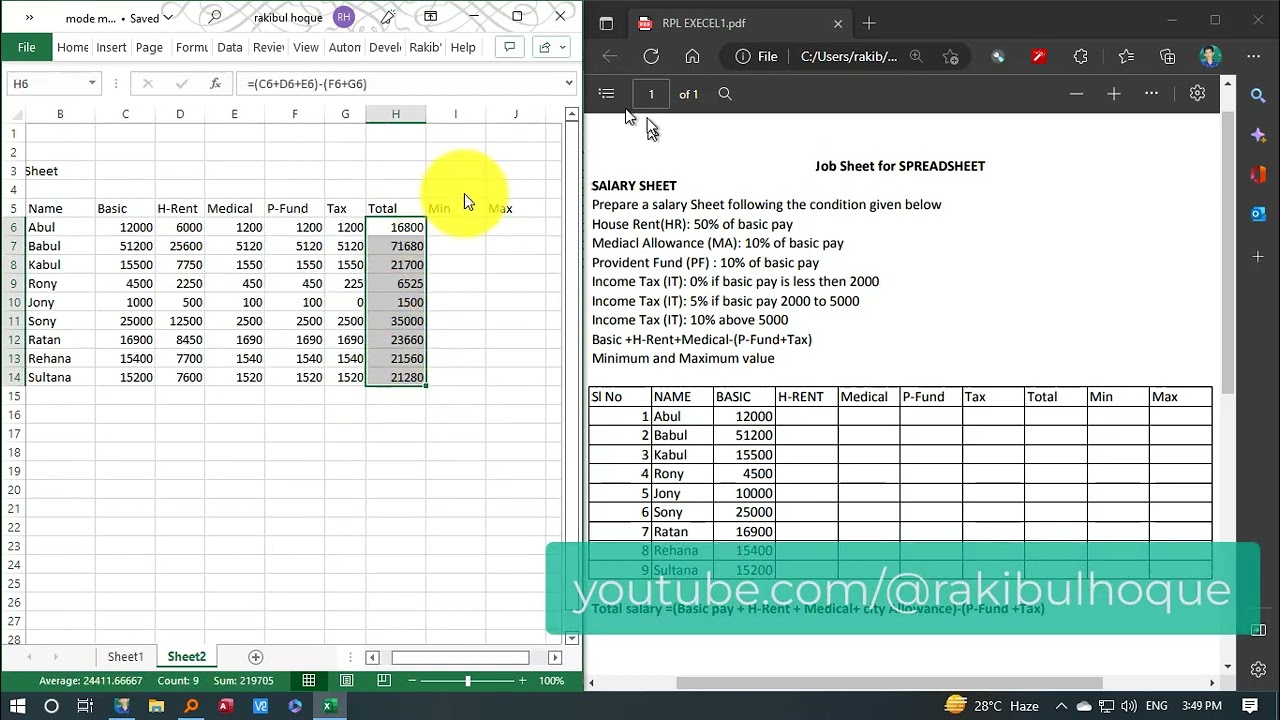 Excel Tutorial: How To Prepare Salary Sheet | BTEB NTVQF Level-1 Exam ...