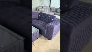 Purple Velvet L-Shaped Heavy Sofa Set