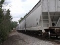 trolley meets a freight at the pennsylvania trolley museum