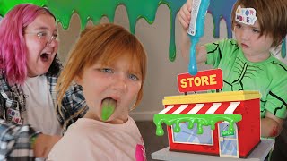 ADLEY'S SLiME SHOP!! and Adley is the BOSS!  Making a play pretend craft store with Alli Niko & Dad