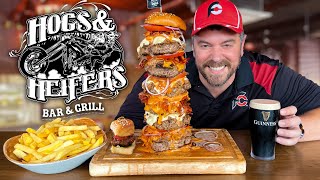 Dublin's Tallest Burger!! Man vs Hogs \u0026 Heifers' 50/50 Irish Bacon Cheeseburger Challenge!!