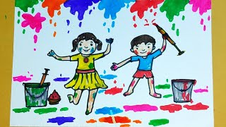 pics Kids Easy Holi Scene Drawing Pictures easy holi festival drawing for kids