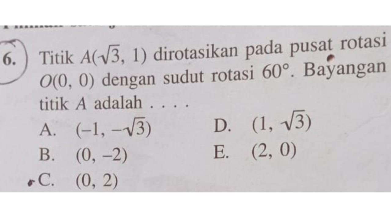 Titik A(√3, 1) Dirotasikan Pada Pusat Rotasi O(0,0) Dengan Sudut Rotasi ...