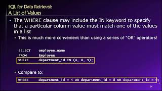 Topic 03, Part 13 - Using IN, NOT, and BETWEEN in SQL Queries