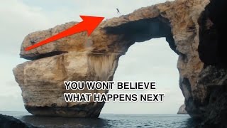 Malta -Gozo Azure window, last jump ever, as it starts to collapse