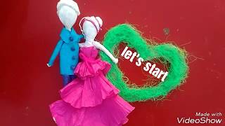 tissue paper couple dolls with frame||best out of waste||