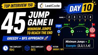 Day 10: LeetCode 45 Jump Game II | Greedy + BFS Approach Explained | Top Interview 150