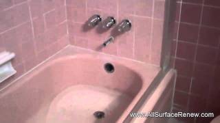 Old Pink Ceramic Tile, Bathtub, Toilet, and Floor Refinished Old Pink Ceramic Tile, Bathtub, Toilet, and Floor Refinished