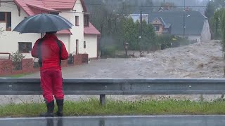 Jesenik in Czech Republic inundated and isolated by raging floodwaters turning roads into rivers