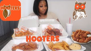 Hooters mukbang ( Buffalo hot shrimp, Buffalo hot wings and chipotle honey wings) story time