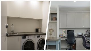 75 Laminate Floor Laundry Room With White Cabinets Design Ideas You'll Love ☆