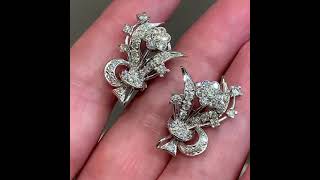 Diamond flower clip earrings in white gold, from about 1950 – sold by karendeakinantiques.com