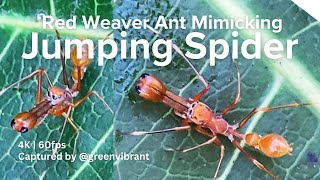 Red Weaver Ant Mimicking Jumping Spider or Jumper (Myrmaplata plataleoides) | Cinematic 4K 60fps