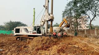 Mat Rig Machine Lifts Pile Cage into Pile Bore | Pile Foundation Construction | Pile Cage Lifting